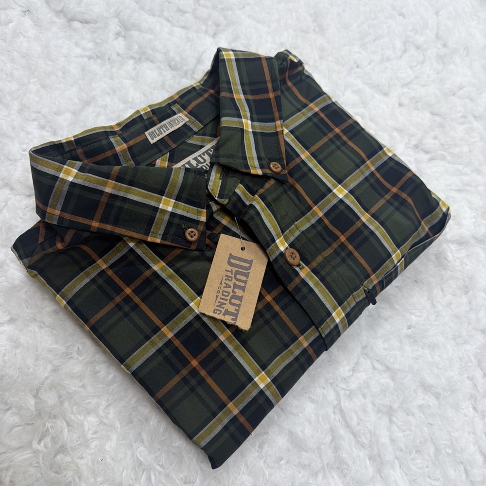 DULUTH Technical Long Sleeve Button Shirt Mens LT Large Tall Green Plaid New!!
